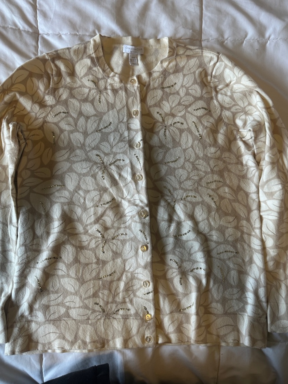Charter Club Cream and Tan Patterned Cardigan
